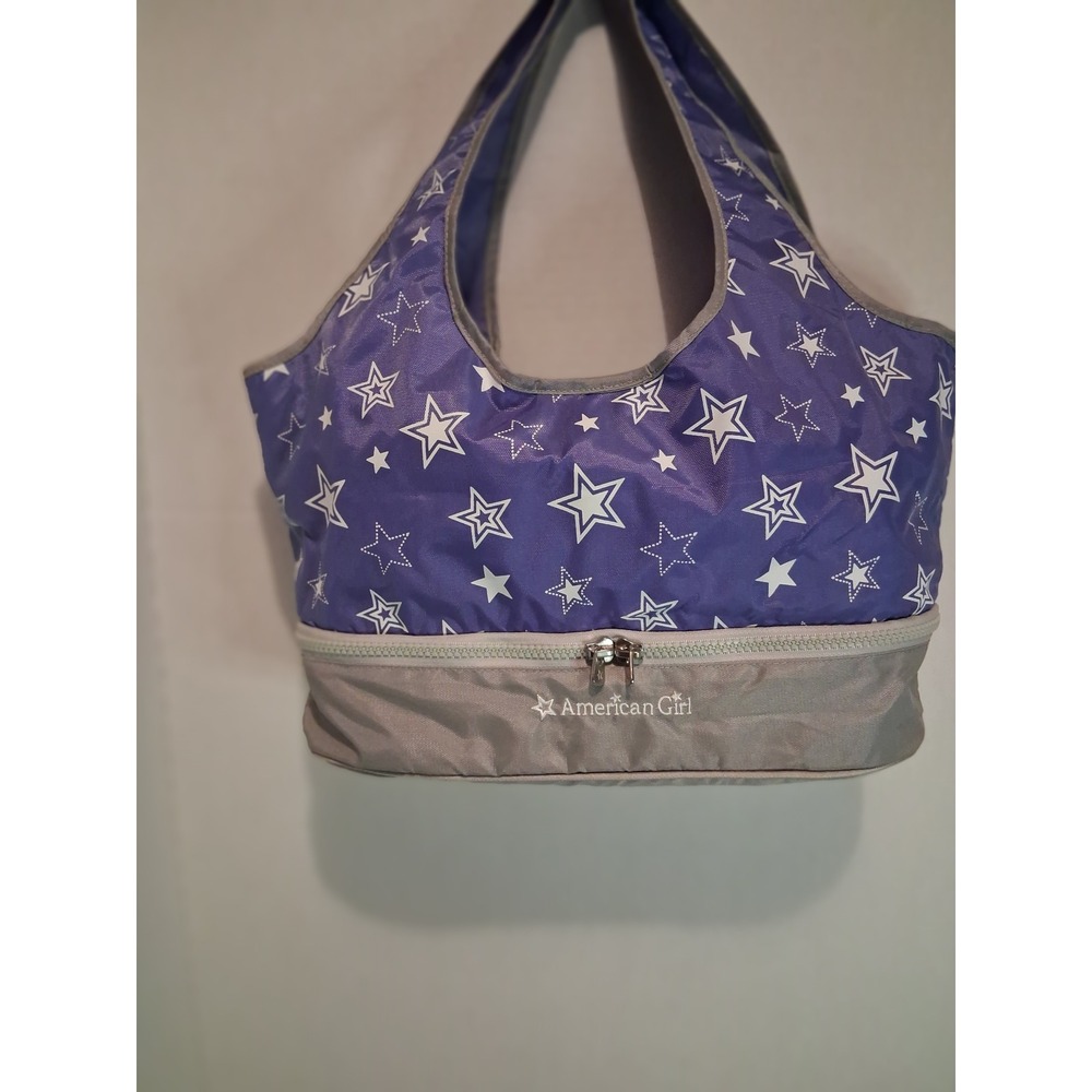 American Girl Purple Star Print Doll Carrier Tote Bag with Zippered Base Gray